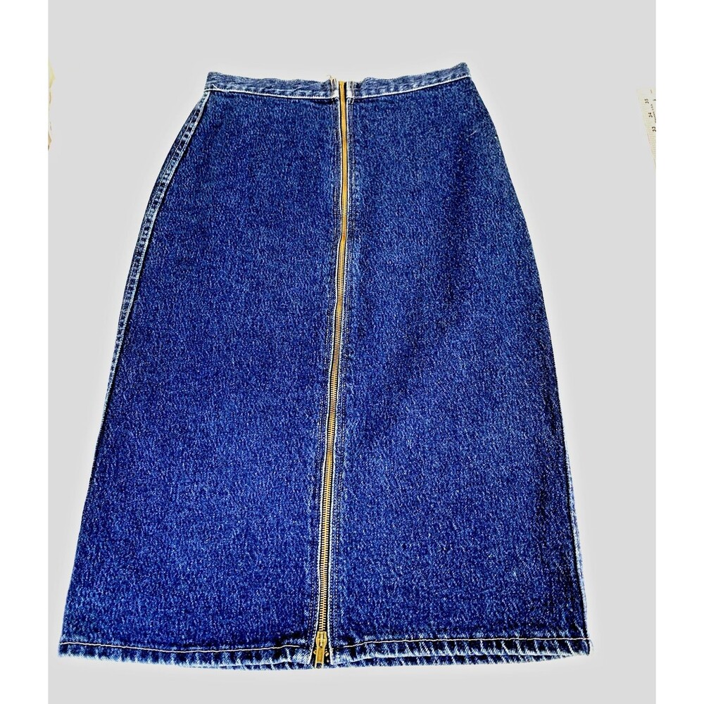 VTG 90s Y2K Midi Indigo Blue Denim Longline Skirt Full Zip Front USA Women's 13